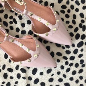 Halogen blush nude patent studded flats